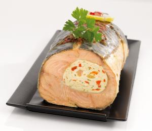 Salmon fillets stuffed with prawn mousse