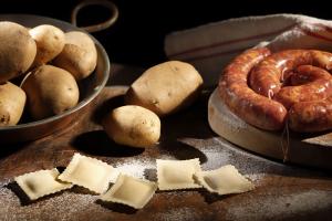 Frozen fresh ravioli with potatoes from Calabria and calabrian sausage