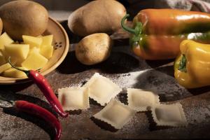 Frozen fresh ravioli with potatoes from Calabria and sweet peppers
