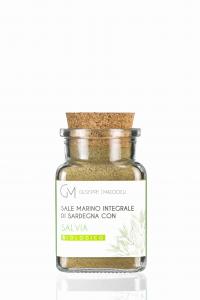 Unrefined Biologic sea salt of Sardinia + sage salvia 210gr Jar with cork cap (made in italy, sea salt, italian, BIO)