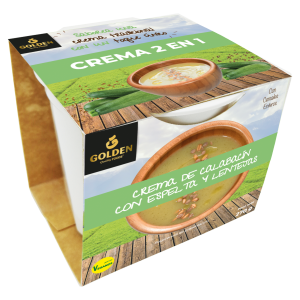 Creamy vegetable soup with pusles and grains ready-to-eat