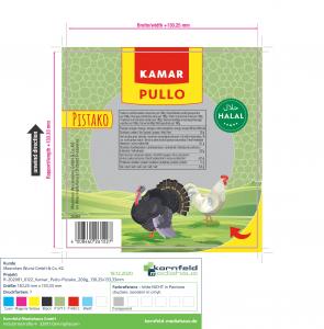 Sliced chicken product of mechanically separatedmeat (chicken,turkey) with chicken meat and pistachios Cal.107