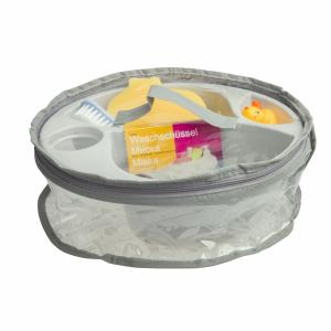 Top and tail bowl with accessories in cosmetic bag