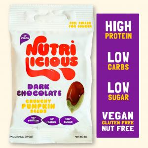 Dark Chocolate Pumpkin Seeds - Vegan, Gluten & Nut Free, High Protein, Low Carb & Keto, Low Sugar, High Fibre