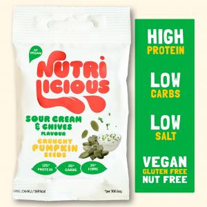 Sour Cream & Chives Pumpkin Seeds 35g - Vegan, Gluten & Nut Free, High Protein, Low Carb & Keto, Low Salt, No Added Sugar, High Fibre