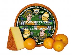 Baldauf Orange Pepper- semi-hard cheese, natural rind with orange pepper mixture, edible