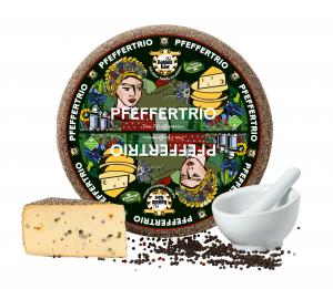 Baldauf Pepper Trio - semi-hard cheese, natural rind with ground black pepper, edible
