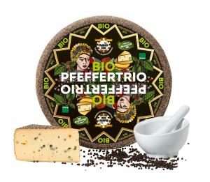 Baldauf Organic Pepper Trio - semi-hard cheese, natural rind with ground black pepper, edible