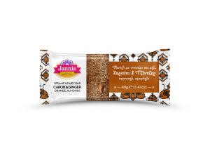 Sesame Honey bar with Carob, Ginger, Orange and Almonds 40g