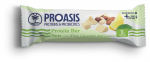 Protein bar with nuts and white chocolate and lemon with PROteins and PRObiotics 25g or 40g.