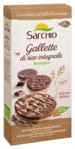 Organic rice cakes with a chocolate covering (milk, dark, white chocolate