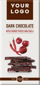 premium DARK CHOCOLATE 80% with CHERRY pieces and CHILLY