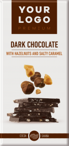 premium DARK CHOCOLATE 80% with HAZELNUTS and SALTY CARAMEL