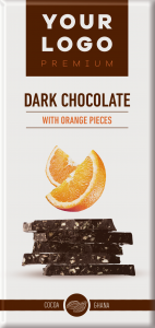 premium DARK CHOCOLATE 80% with ORANGE pieces