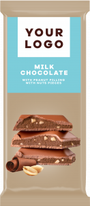 MILK chocolate with PEANUT filling with NUTS peaces