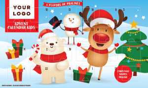 Advent kids calendar with Christmas shape pralines