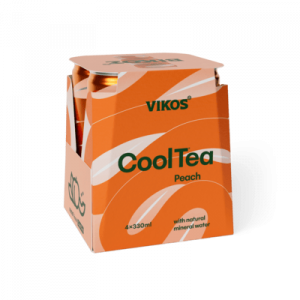 Vikos Cool Tea Peach Can 4x330ml NTF Paper Multipack