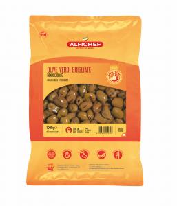 Grilled green olives, pitted