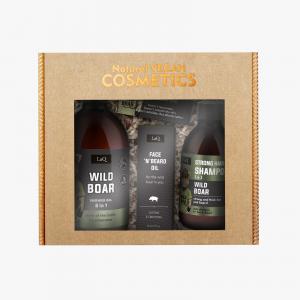 WILD BOAR black set: shower gel 500ml, shampoo 300ml, face and beard oil oil 30ml, soap bar 80g (hay)
