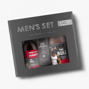 THE BULL black set: shower gel 500ml, shampoo 300ml, face and beard oil 30ml (paper layer)