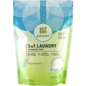 Grab Green 3 in 1 Laundry Detergent Pods, Fragrance Free 24 loads