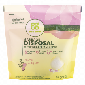 Grab Green Garbage Disposal Freshener & Cleaner Pods, Thyme with Fig Leaf 12 pods