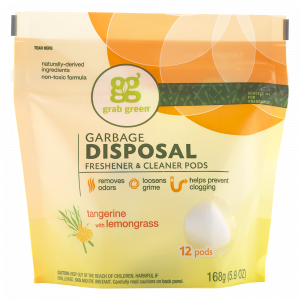 Grab Green Garbage Disposal Freshener & Cleaner Pods, Tangerine with Lemongrass 12 pods