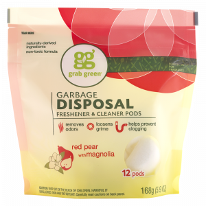 Grab Green Garbage Disposal Freshener & Cleaner Pods, Red Pear with Magnolia 12 pods