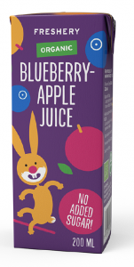 Organic Blueberry-Apple Juice 200 ml with a straw