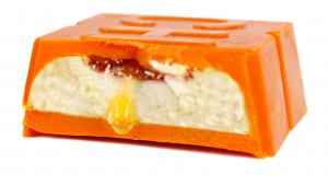 Chocolate bar, filled with whipped cream and mang