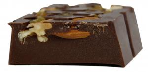 Chocolate bar, dark, with a topping of mixed nuts