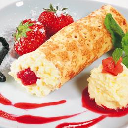 Ice Cream Pancakes - Ice cream vanilla with strawberry sauce