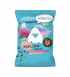 Organic Blue Corn Popcorn with extra virgin coconut oil and Himalayan salt