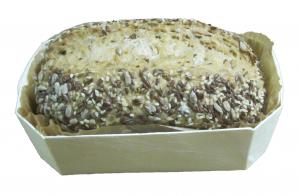 Crusty wheat bread (in the wooden tray)