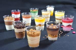 Dessert fruit and chocolate mousse shot glasses (verrines)