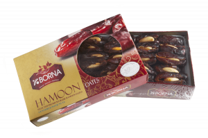 Pitted Hamoon dates centered with almond