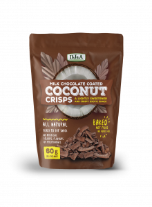 Stripped Milk Chocolate Coated Coconut Crisps.