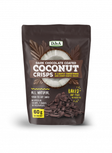 Stripped Dark Chocolate Coated Coconut Crisps.