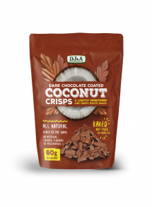 Stripped Cacao Coated Coconut Crisps.