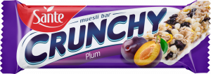 Crunchy bar with plums and vanilla coating