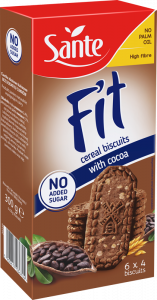 FIT cereal biscuits with no added sugar, cocoa flavour